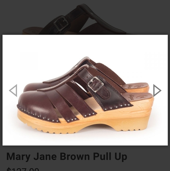 Troentorp Mary Jane Brown Pull Up wooden sole clogs sandals slides 39 EUC - Picture 4 of 17